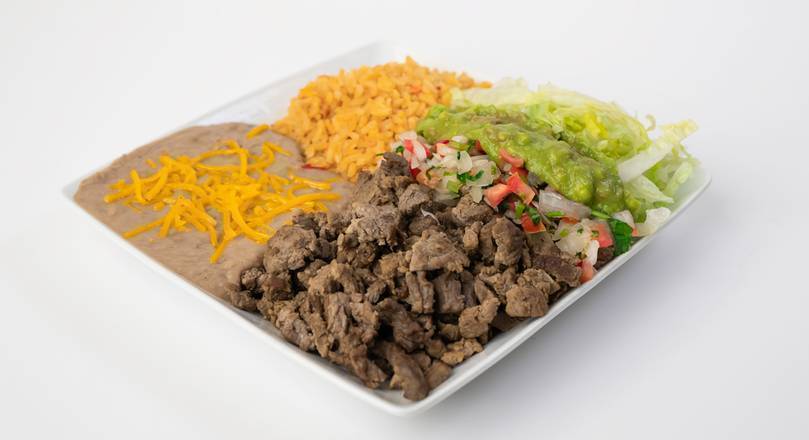 Order #12. Carne Asada Plate food online from Robertito Taco Shop store, Fresno on bringmethat.com