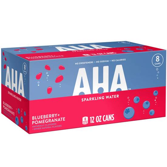 Order AHA Sparkling Blueberry Pomegranate Flavored Water, 12 OZ Cans, 8 PK food online from Cvs store, FARGO on bringmethat.com