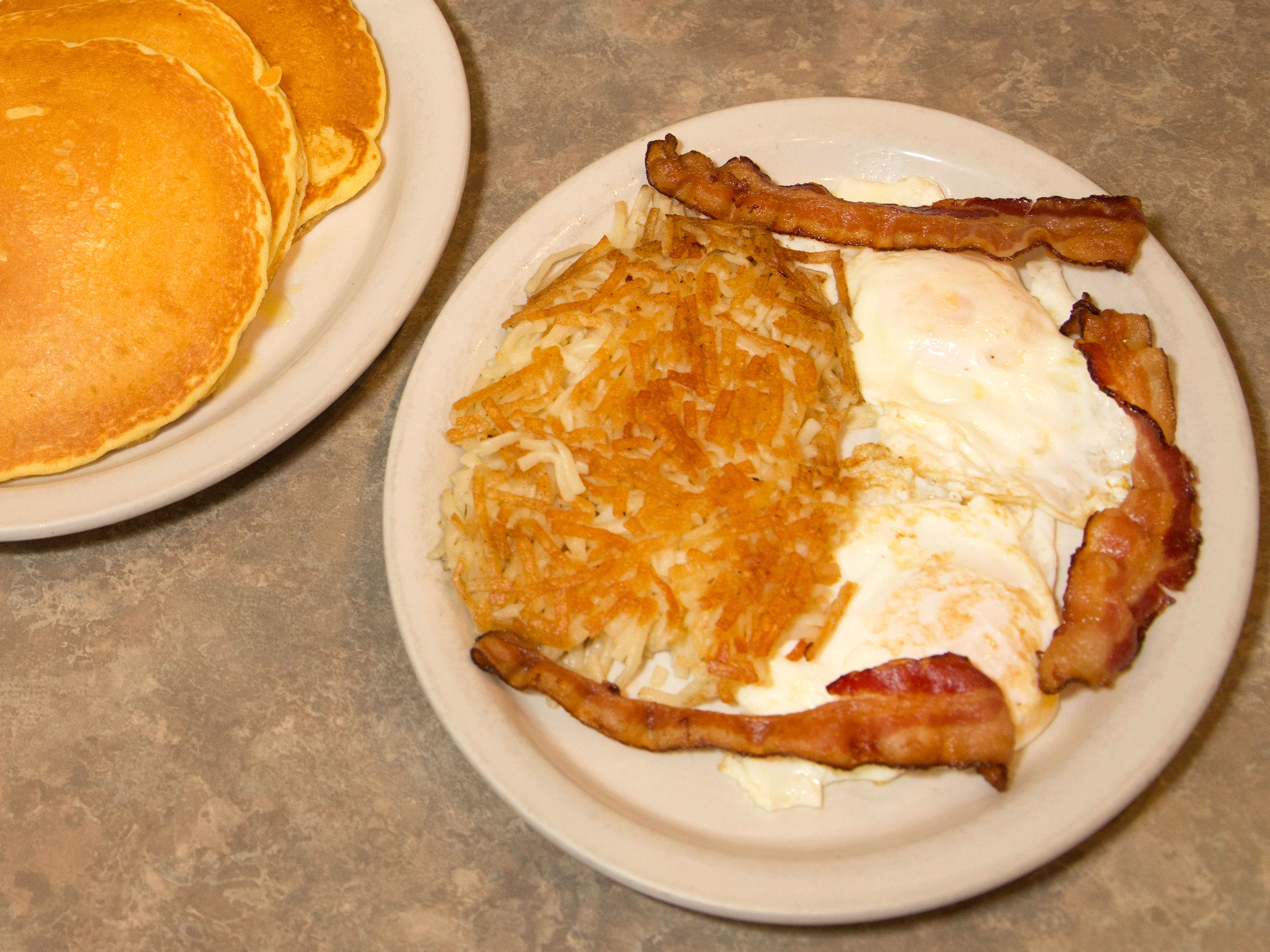 Order 3 Pancakes with Bacon food online from Skyland Family Restaurant store, Charlotte on bringmethat.com