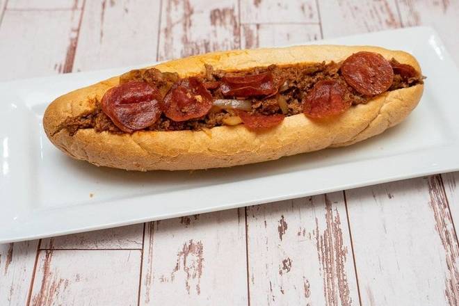 Order 2 Pepperoni Pizza Cheesesteak Sandwich food online from Cheesesteak Grille store, Roseville on bringmethat.com
