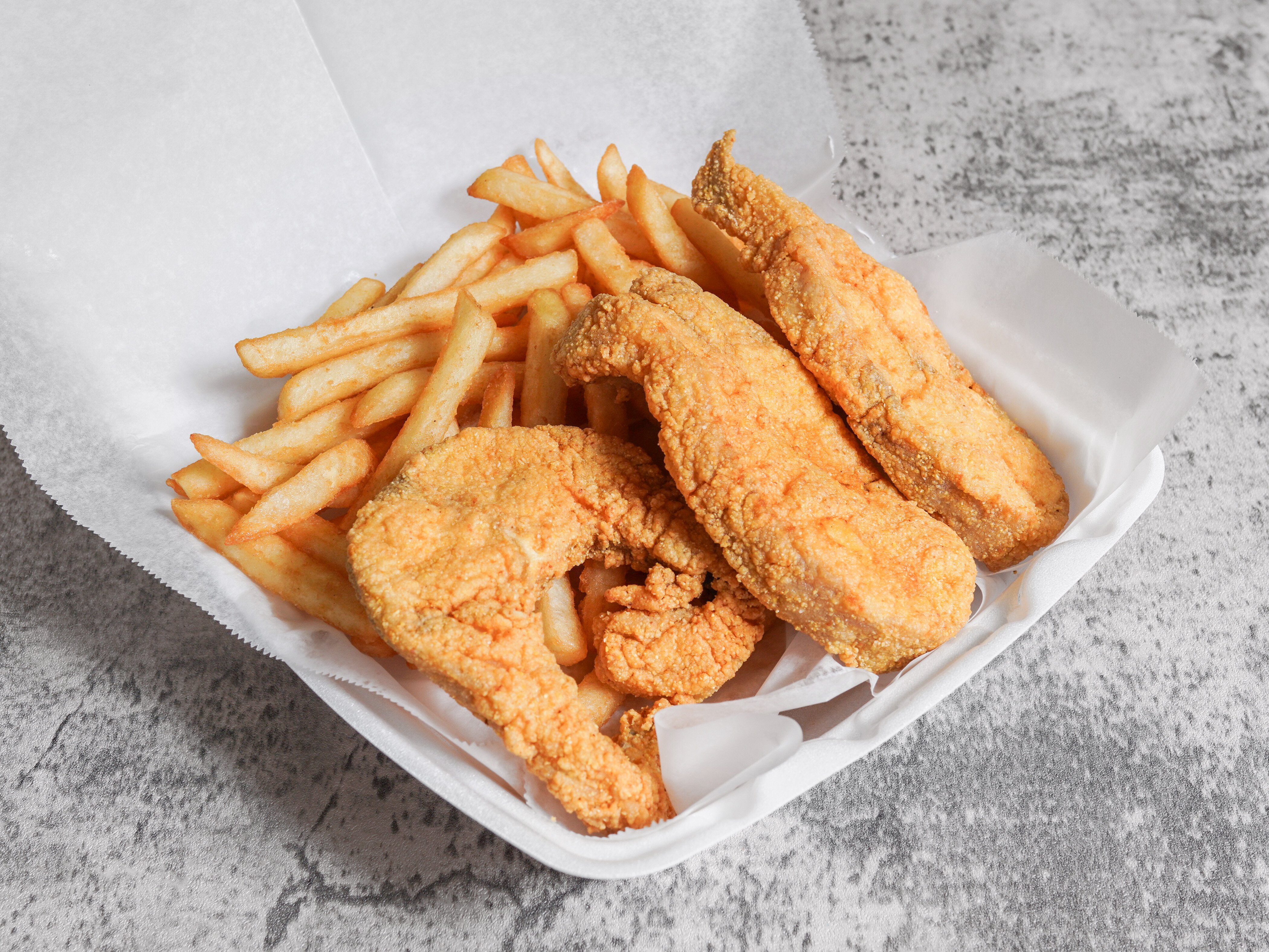 Order Catfish Dinner food online from Sharks Fish & Chicken store, Country Club Hills on bringmethat.com