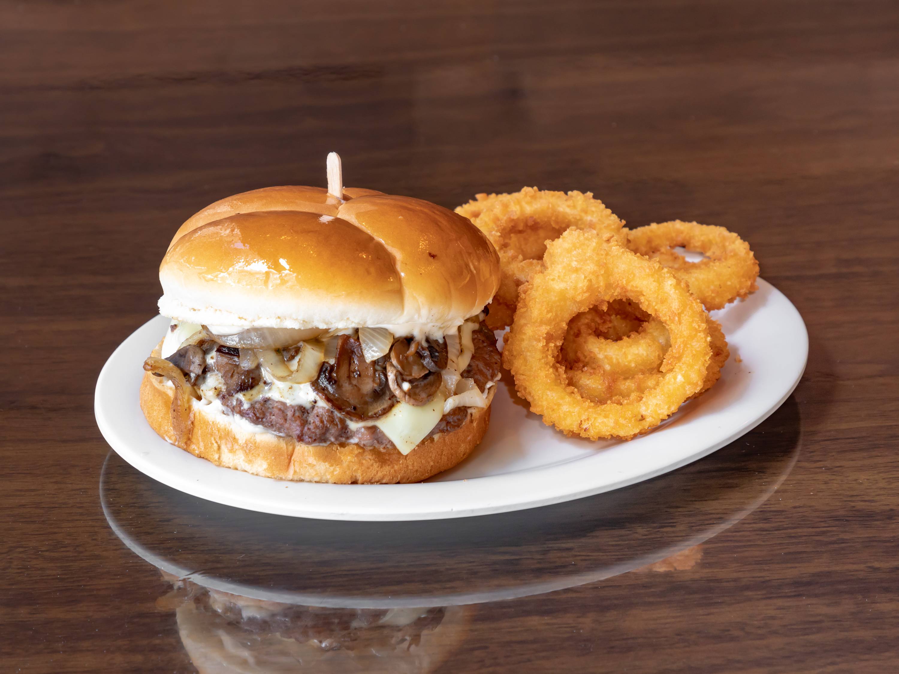 Order Swiss Mushroom Burger food online from Grill ‘N Burgers store, Bakersfield on bringmethat.com
