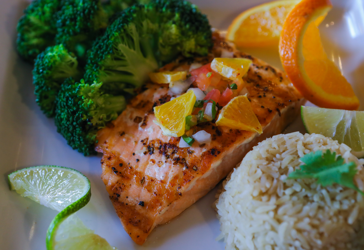 Order Flame Broiled Salmon Filet food online from El Patron Mexican Grill & Entertainment store, Hemet on bringmethat.com