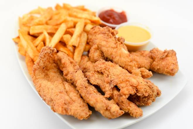 Order Six Piece Chicken Tenders with Gravy Basket food online from Franks Grill store, Houston on bringmethat.com
