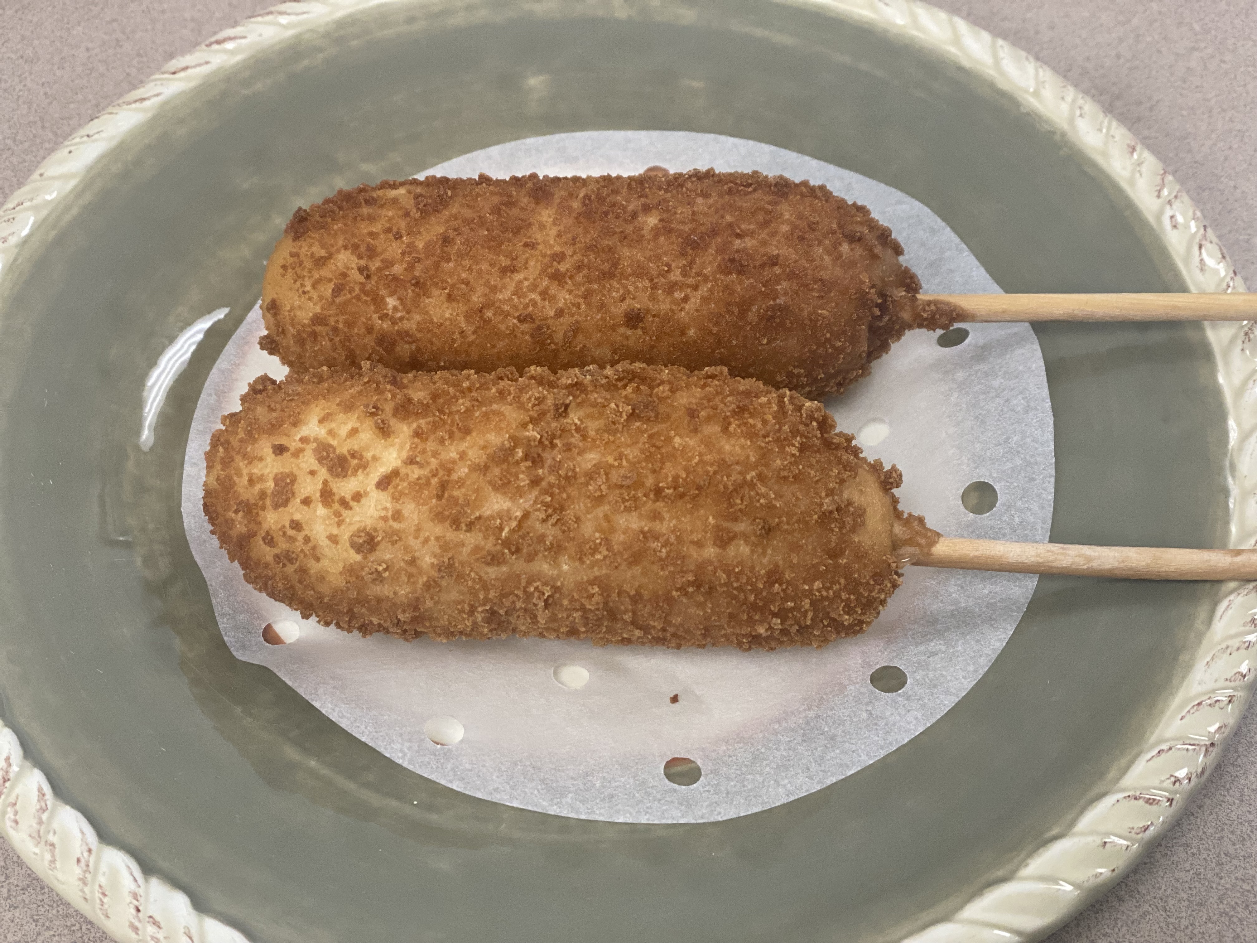 Order Q2. Corn Dog with Cheese and Fishcake (2) 起司熱狗腸  food online from Uncle Chen Primetime store, State College on bringmethat.com