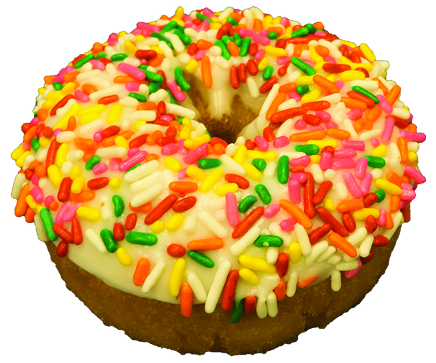 Order Vanilla Frosting Rainbow Sprinkle Cake Donut food online from Bosa Donuts store, Peoria on bringmethat.com