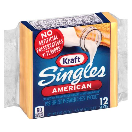 Order Kraft Singles American Cheese Slices 12ct 8oz food online from Everyday Needs by Gopuff store, Las Vegas on bringmethat.com