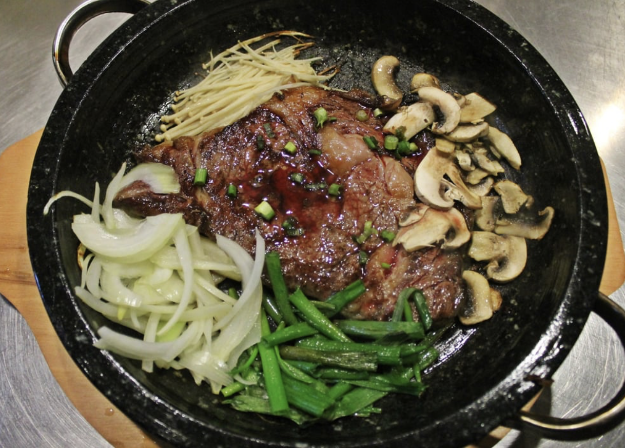 Order Stone Plate Pork Steak food online from Korean Kitchen store, Chula Vista on bringmethat.com