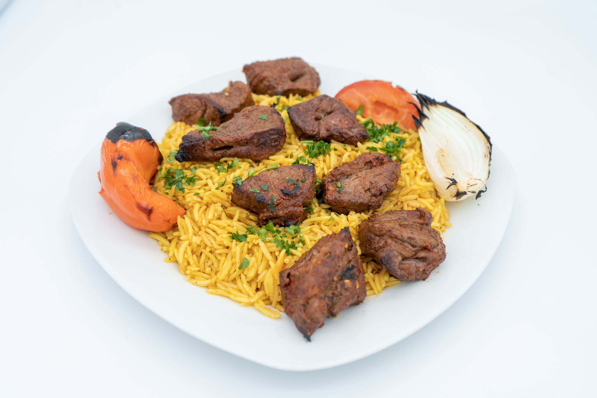 Order Beef Shish Kabob food online from Sallora & Sam Bakery Grill And Catering store, Bridgeview on bringmethat.com