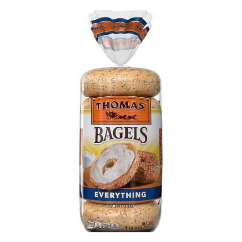 Order Thomas' · Pre-Sliced Everything Bagels (6 bagels) food online from United Supermarkets store, Plainview on bringmethat.com