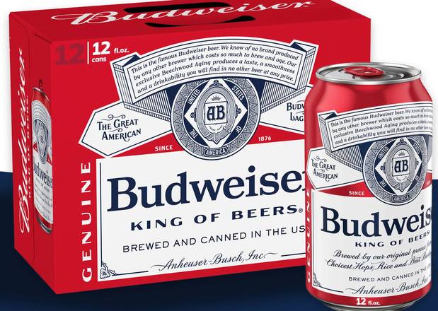 Order Budweiser, 12pk-12oz can beer (5.0% ABV) food online from Fastrip store, Bakersfield on bringmethat.com
