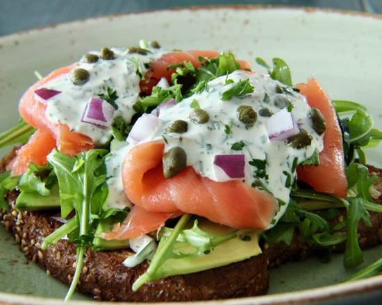 Order Smoked Salmon + Avocado Toast food online from Goddess and Grocer - State Street store, Chicago on bringmethat.com