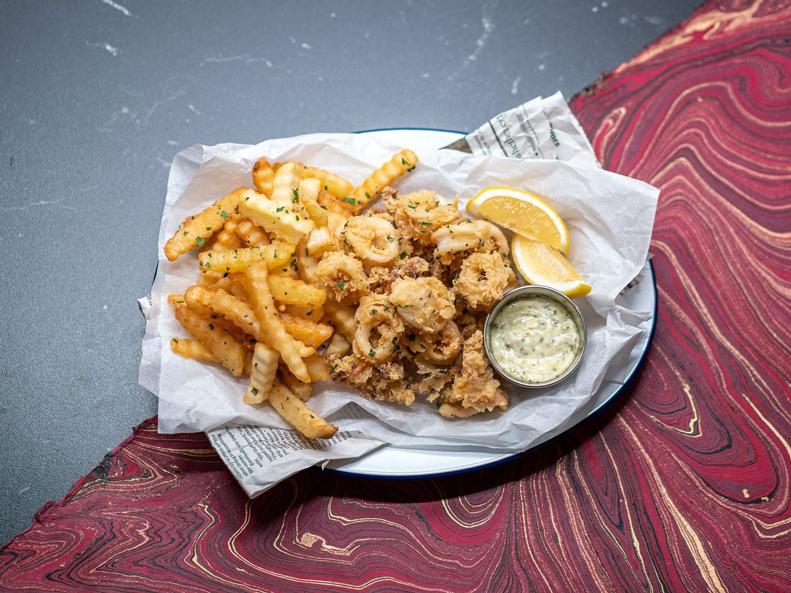Order Calamari + Fries food online from The Codfather store, Burbank on bringmethat.com