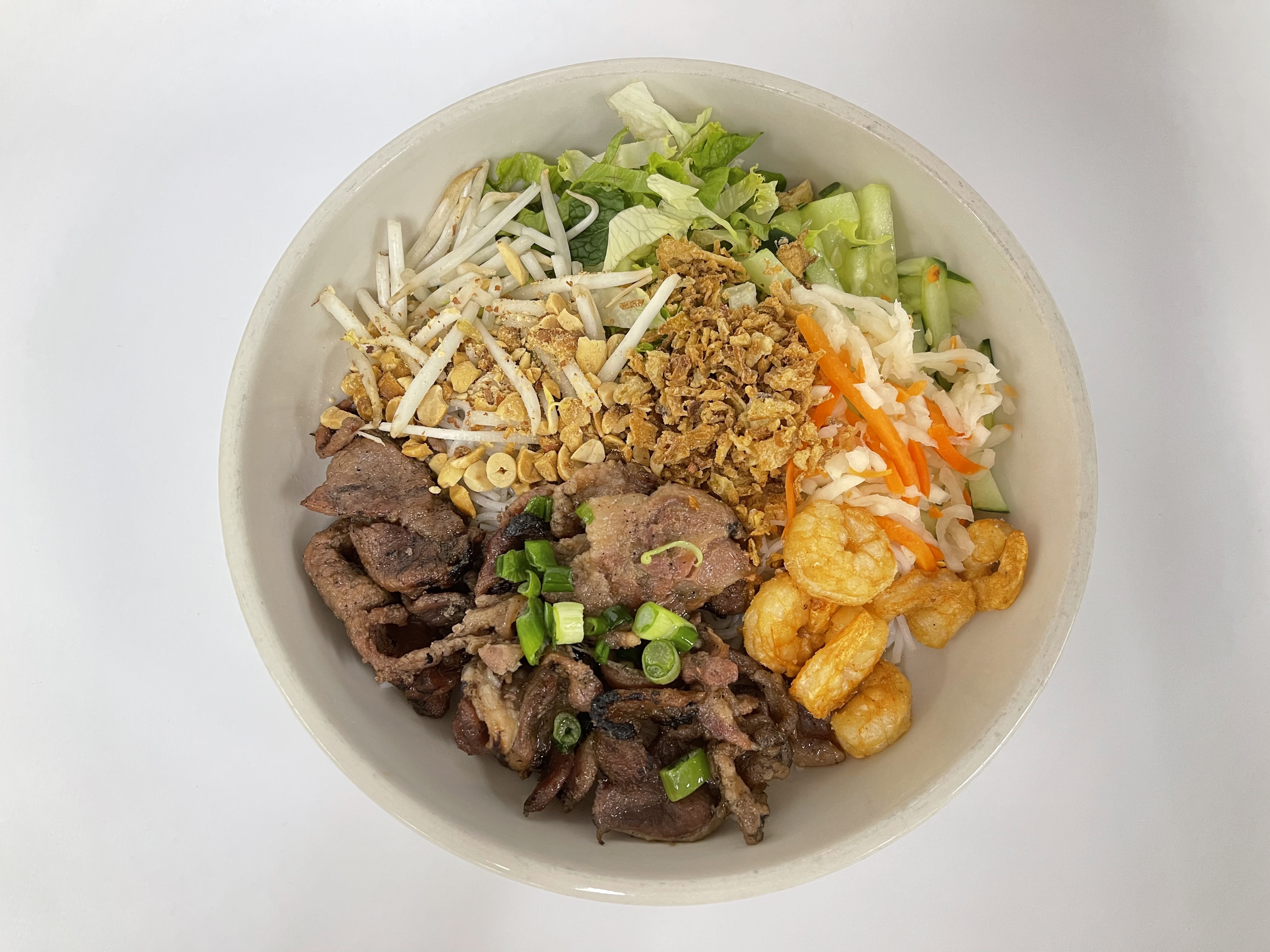 Order Bun Tom Thit Nuong -  Noodles with Grilled BBQ Pork and Shrimp food online from Joyful House store, Saint Louis on bringmethat.com
