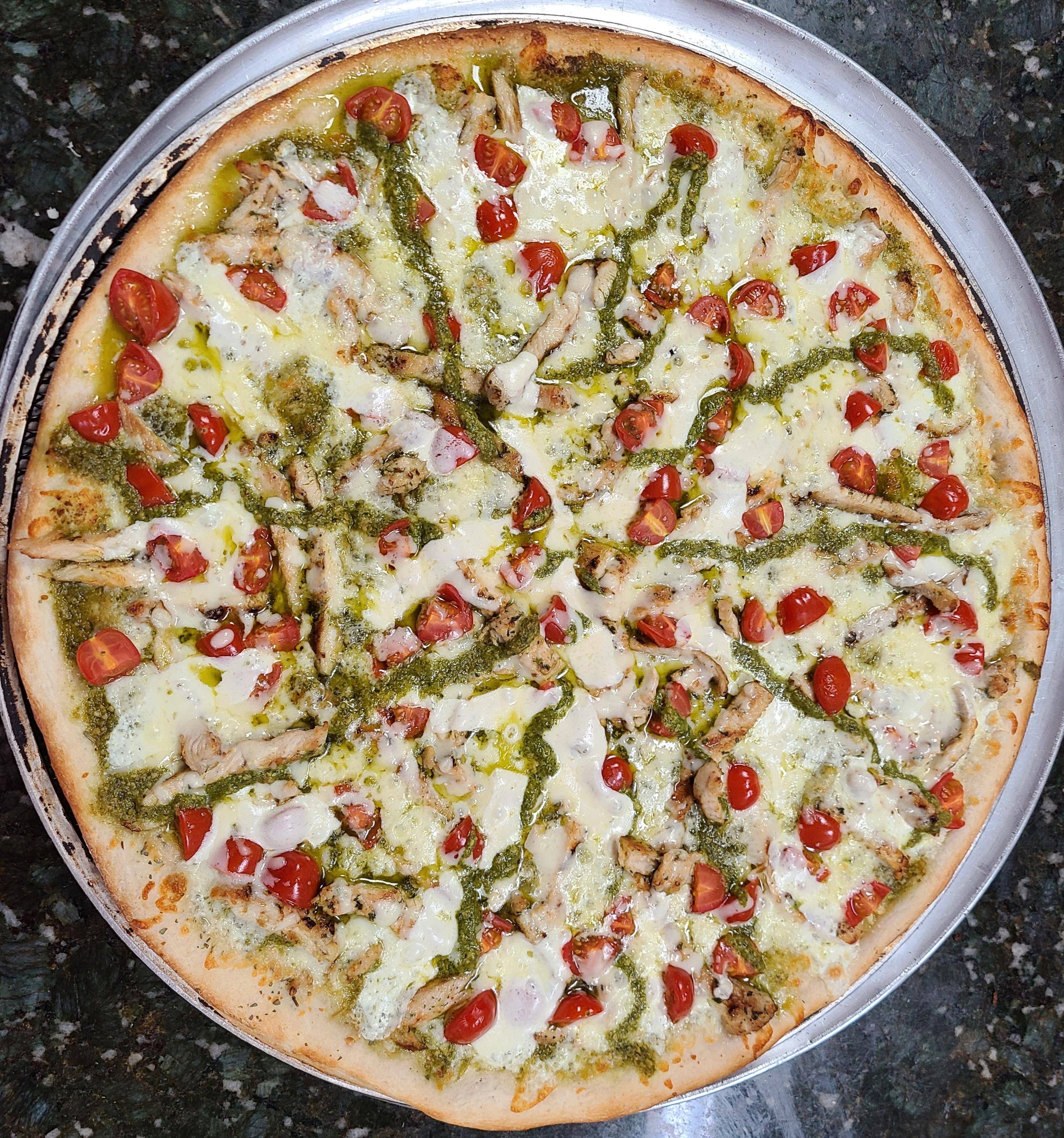 Order Chicken pesto pizza food online from Alfredo's Pizza store, West Babylon on bringmethat.com