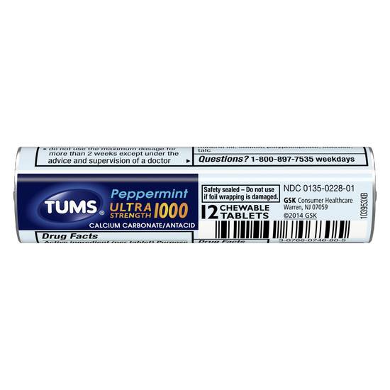 Order TUMS Antacid Chewable Tablets for Heartburn Relief, Ultra Strength, Peppermint, 12 Tablets food online from Exxon Food Mart store, Port Huron on bringmethat.com