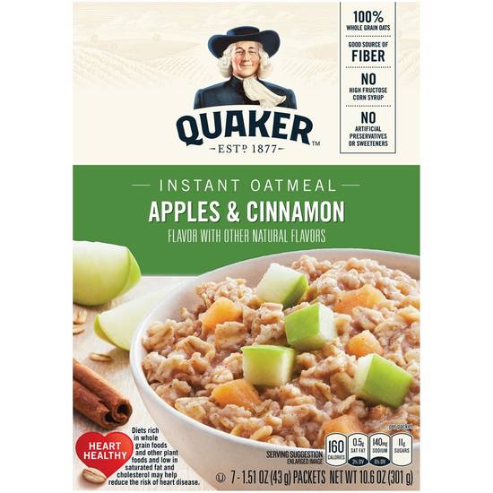 Order Quaker Oats Instant Oatmeal, Apples & Cinnamon food online from Cvs store, LOS ANGELES on bringmethat.com