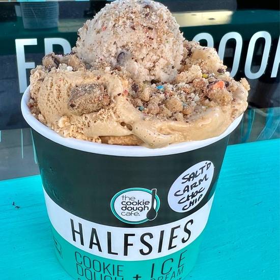 Order Salted Caramel Chocolate Chip - Premium Halfsies food online from The Cookie Dough Cafe store, Portland on bringmethat.com