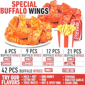Order 12 PCS Buffalo Wings Combo w/ Fries & Soda food online from Jersey Kabob Platter & Pizza store, Monroe Township on bringmethat.com