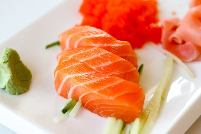 Order Salmon Sashimi (3pc) food online from B Cafe store, Quincy on bringmethat.com