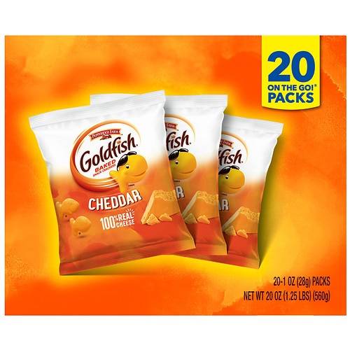 Order Goldfish Halloween Cheddar Baked Snack Crackers Trick or Treat Bags Cheddar - 1.0 oz x 20 pack food online from Walgreens store, San Jose on bringmethat.com