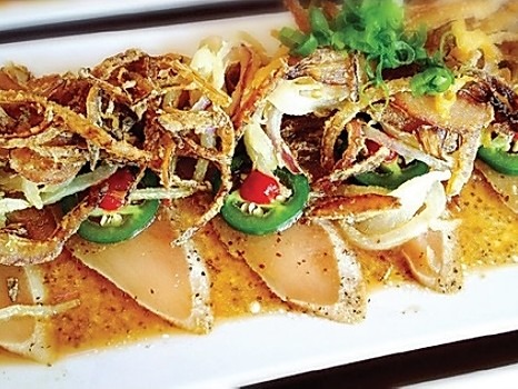 Order Albacore Carpaccio food online from Hoshi Sushi store, Fullerton on bringmethat.com