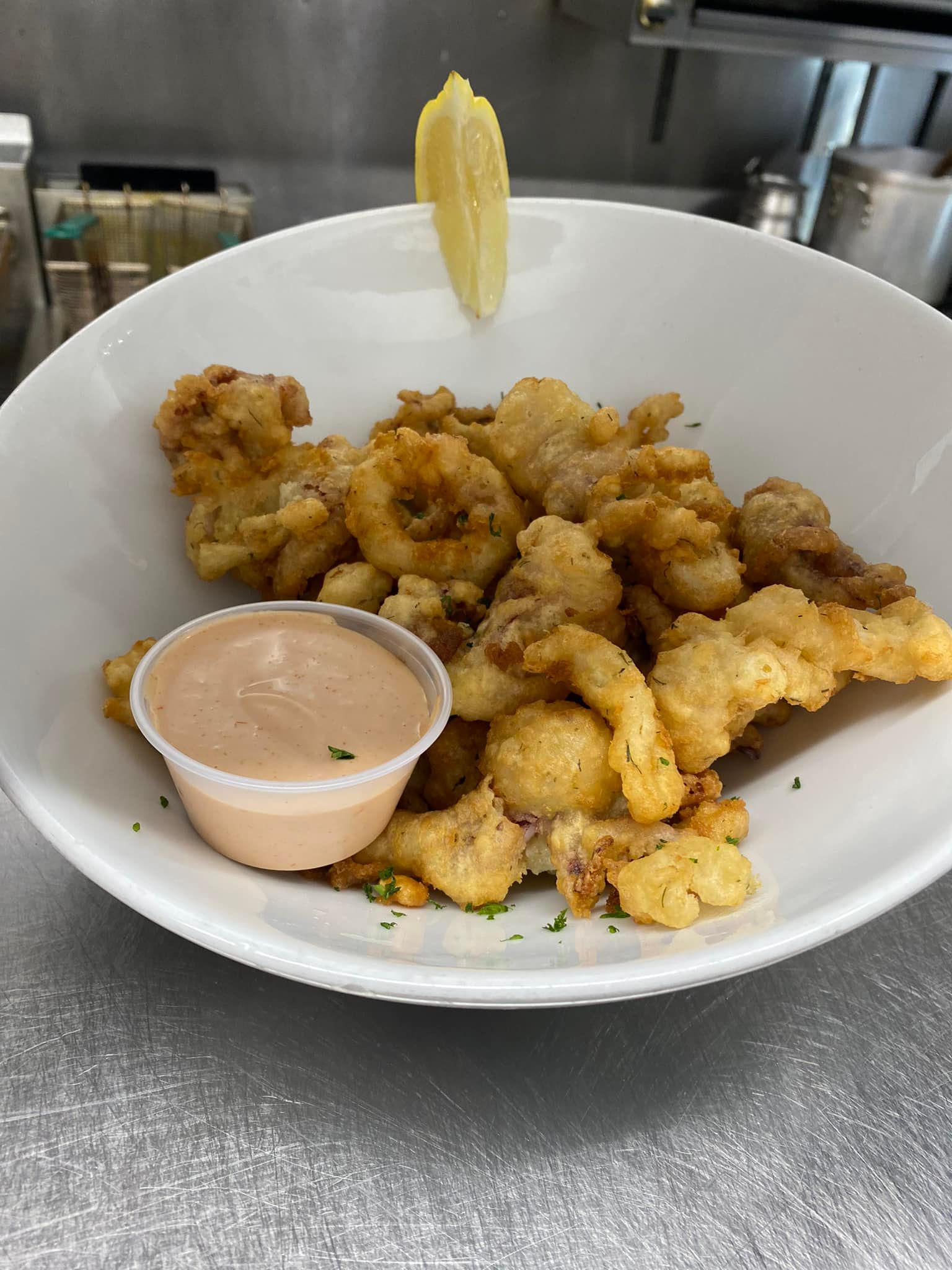 Order Fried Calamari food online from The Wharf Fresh Seafood Market & Eatery store, Medford on bringmethat.com
