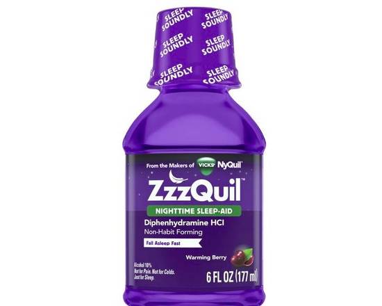 Order ZzzQuil Nighttime Sleep-Aid Warming Berry 6 oz food online from McLean Ave Pharmacy store, Yonkers on bringmethat.com