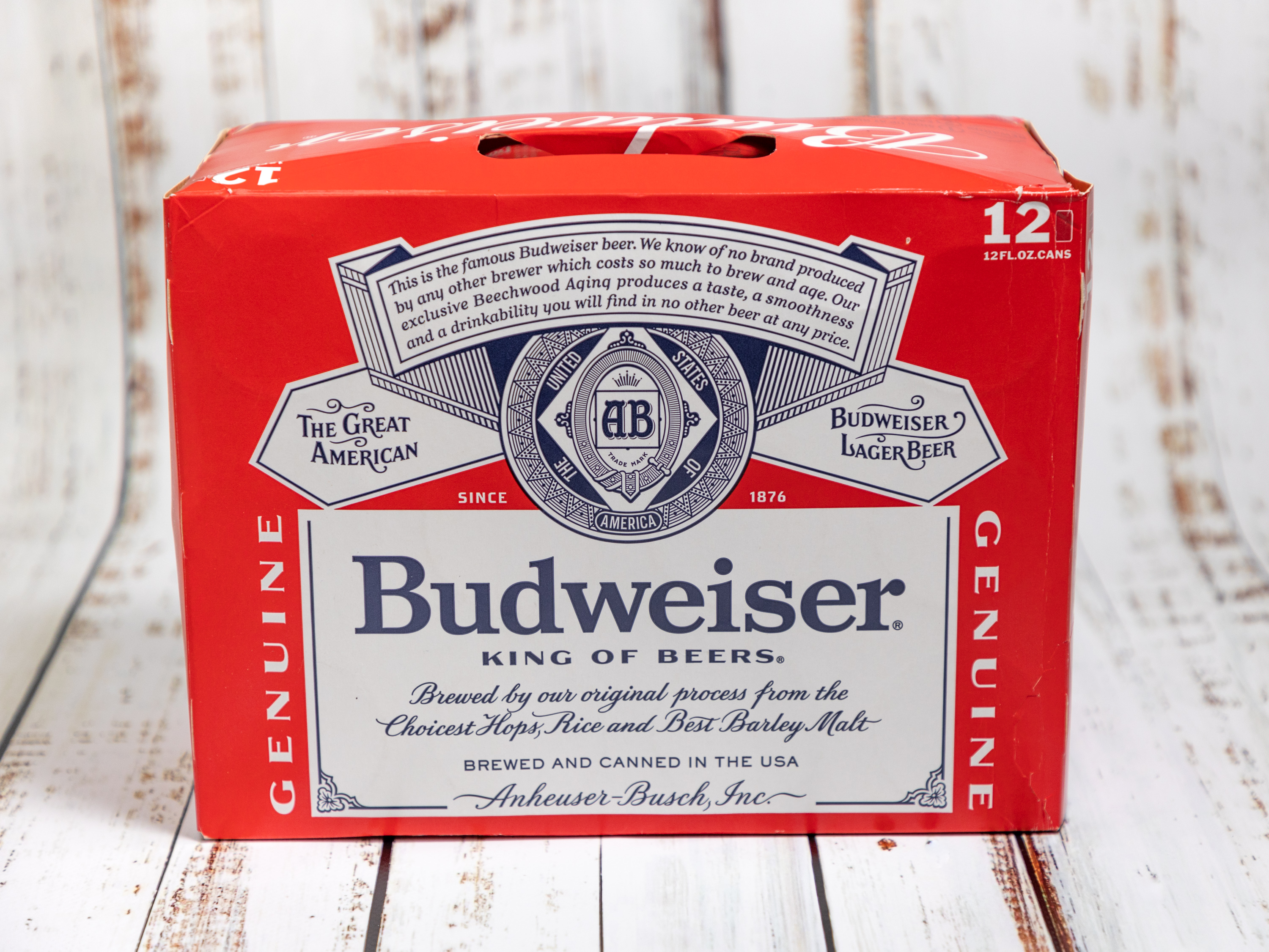 Order Budweiser, 12 Pack 12 oz. Can Beer food online from Alessandro Liquor store, Riverside on bringmethat.com