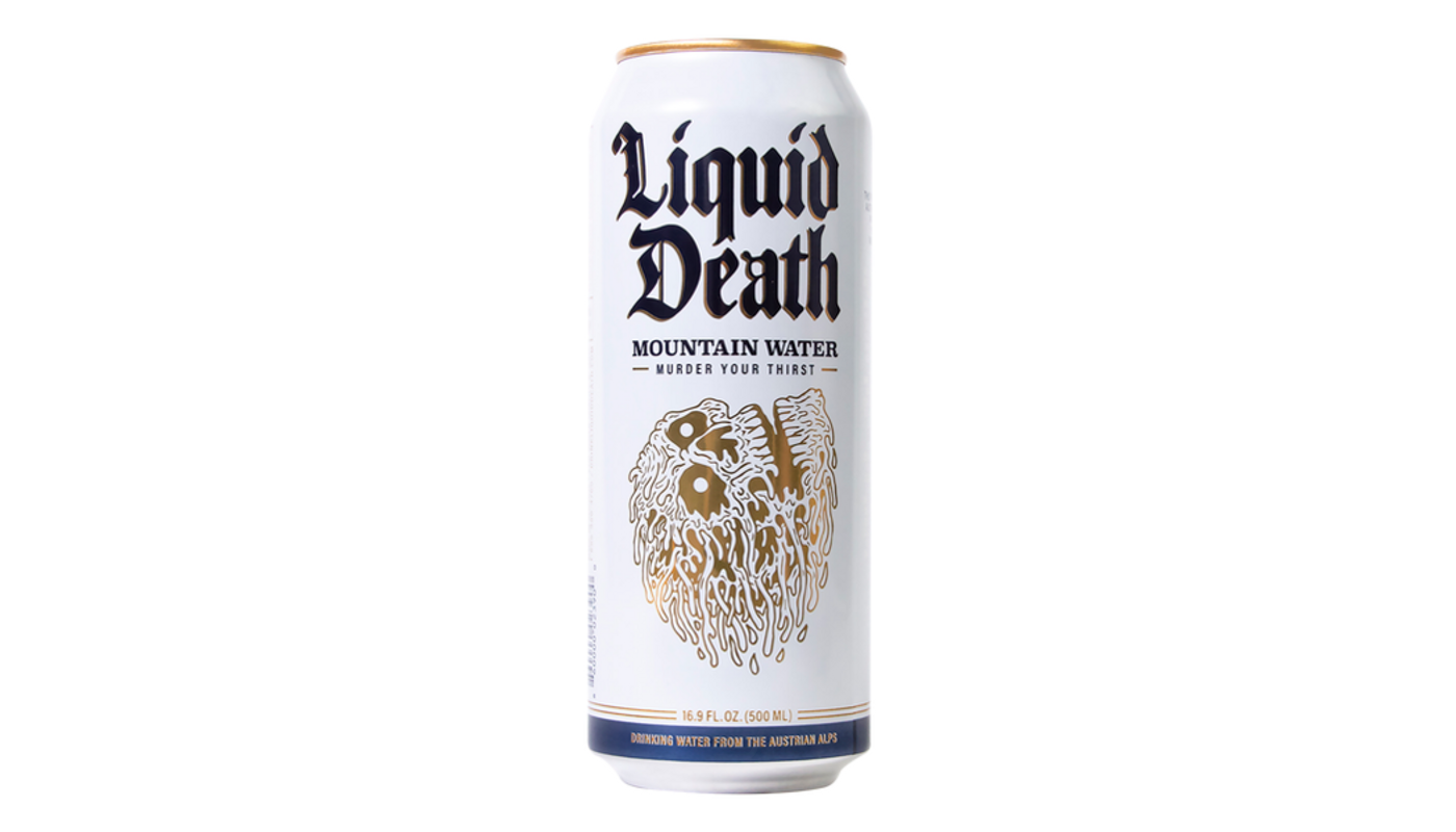 Order Liquid Death Mountain Water 16.9oz Can food online from Spikes Bottle Shop store, Chico on bringmethat.com