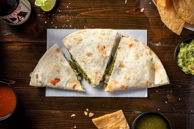 Order Poblano Quesadilla food online from Flaco's Tacos store, Chicago on bringmethat.com