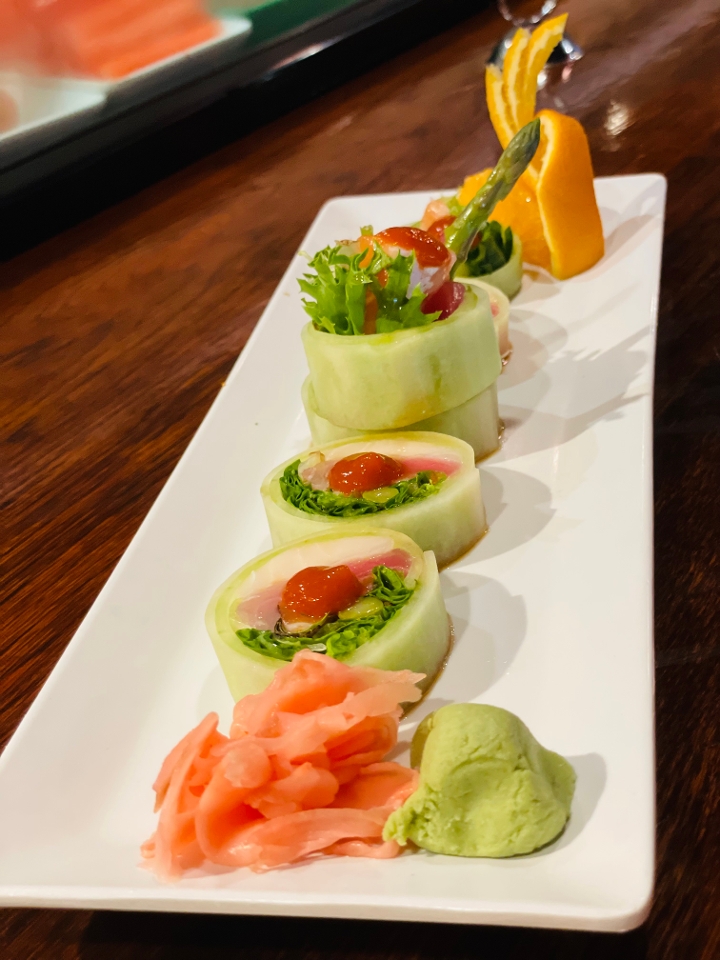 Order Iron Chef Roll (Riceless roll) food online from Wasabi store, San Antonio on bringmethat.com