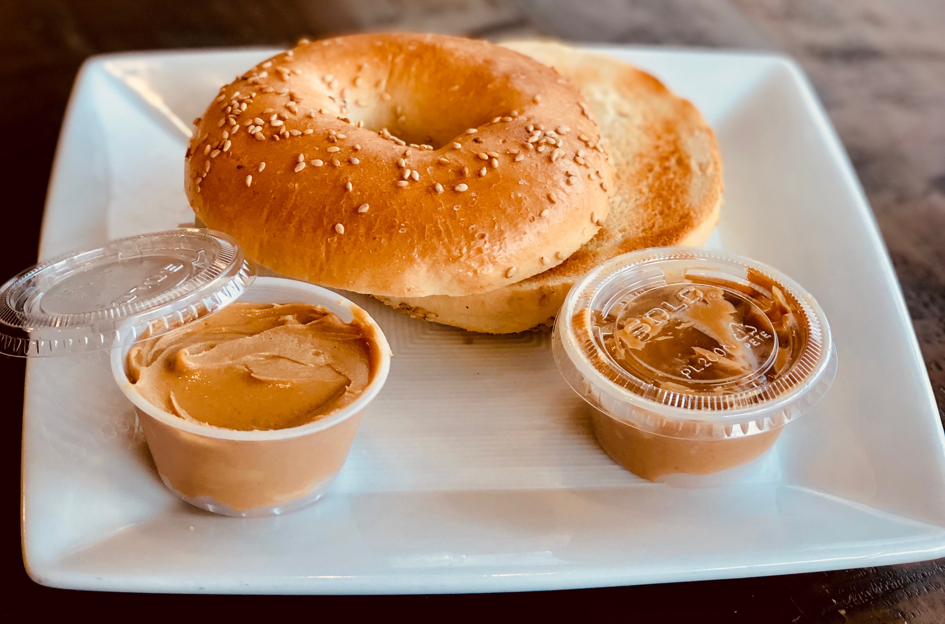 Order Bagel with Peanut Butter food online from Soho Tea and Coffee store, Washington DC on bringmethat.com