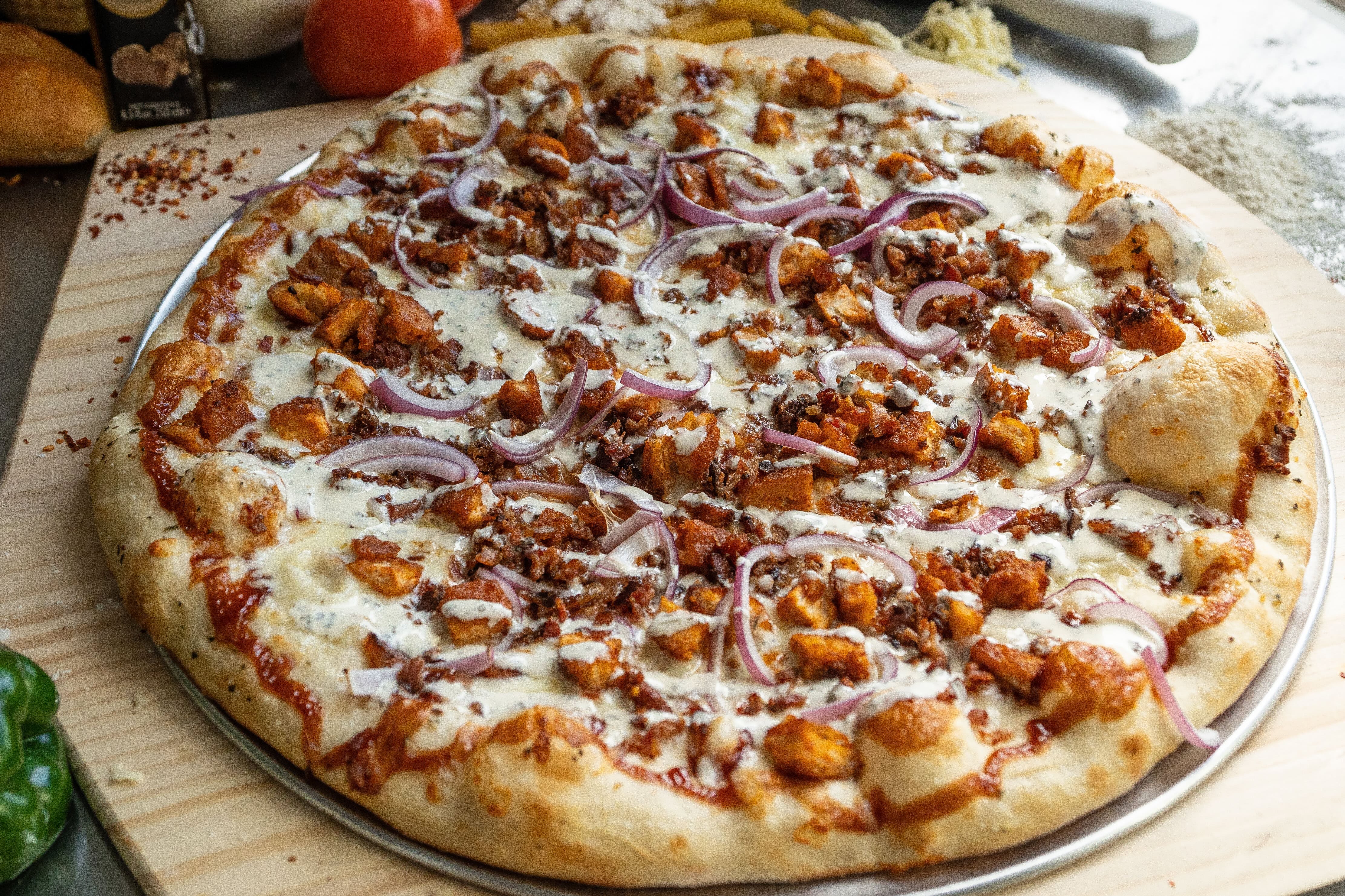 Order BBQ Chicken Pizza - 18" food online from Sarpino's Pizzeria Buckhead store, Atlanta on bringmethat.com