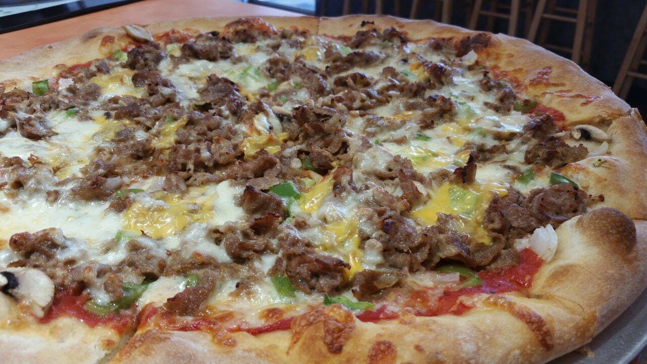 Order Cheesesteak Pizza - Small 10" food online from Ameti's Gourmet Pizza store, Pequannock Township on bringmethat.com