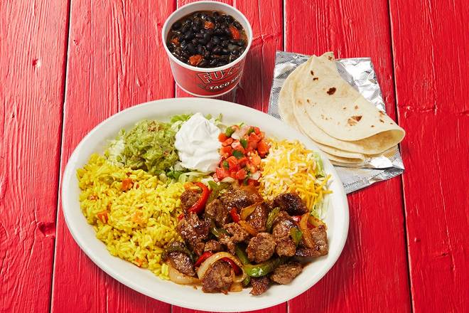 Order Fajita Beef Plate food online from Fuzzy's Taco Shop store, Fort Collins on bringmethat.com