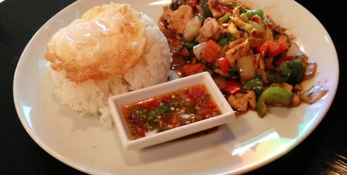 Order Khao Kra Pow food online from Jasmine Thai Noodle & BBQ store, Valencia on bringmethat.com