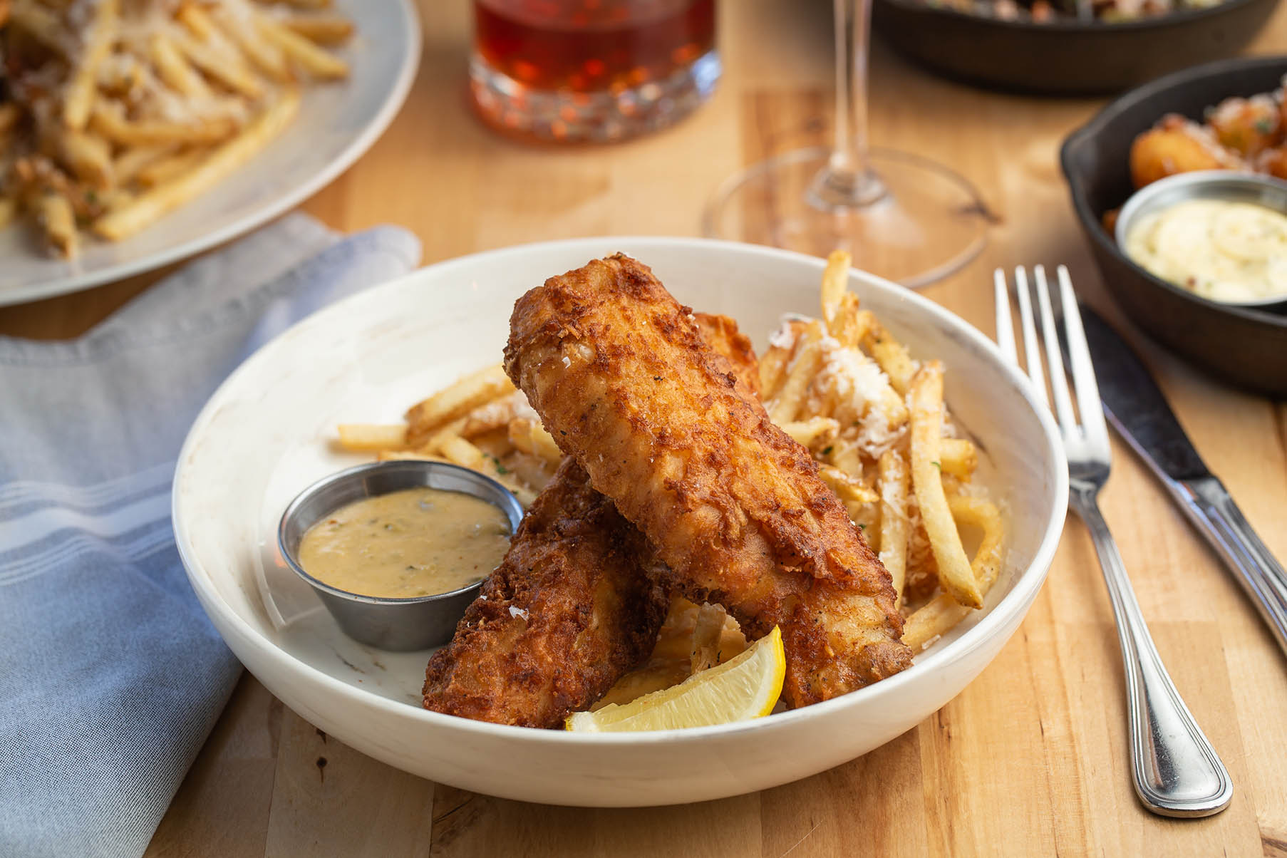 Order Champagne Fish and Chips Lunch  food online from Louie Wine Dive store, Des Moines on bringmethat.com