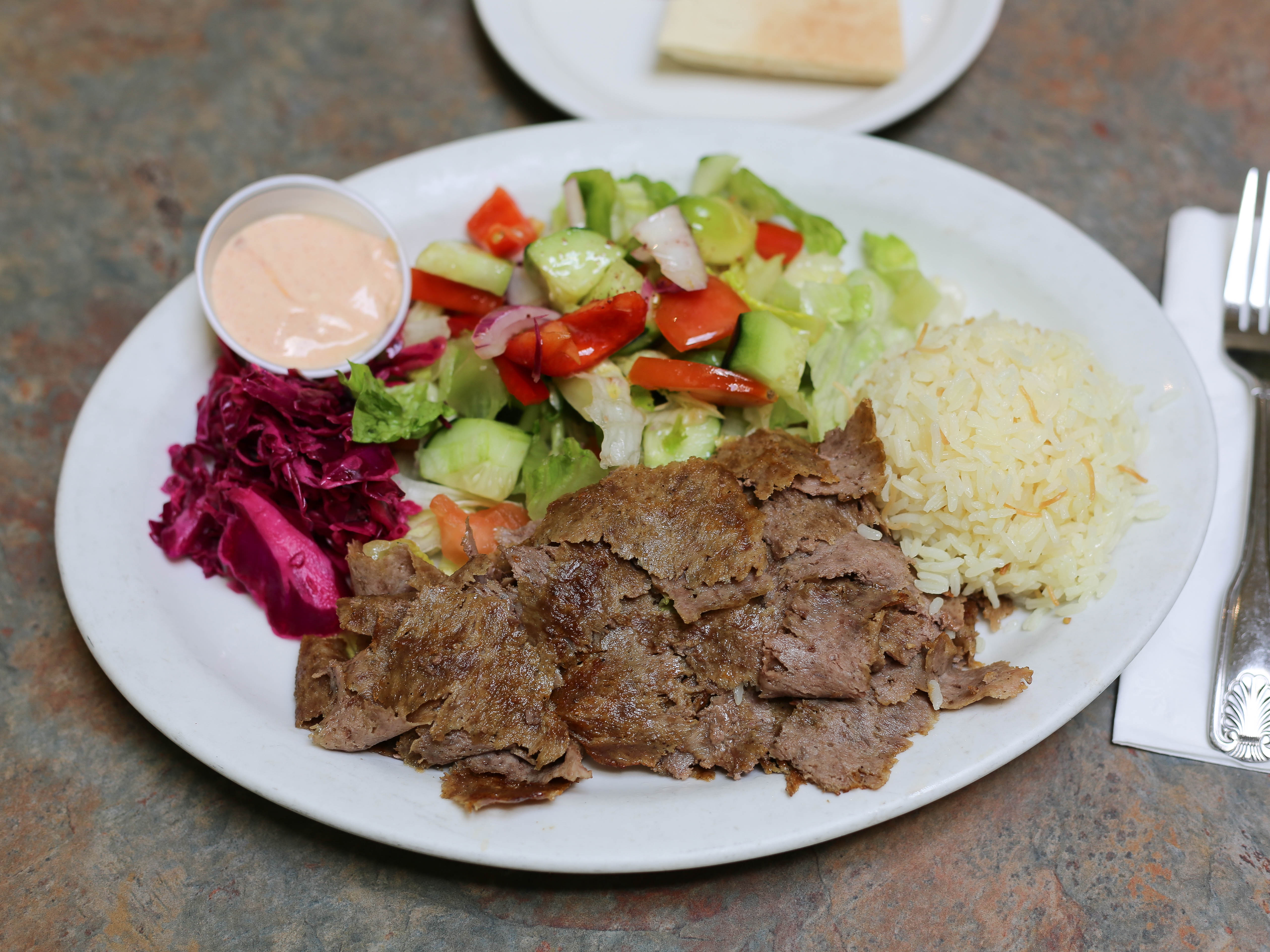 Order Lamb and Beef Gyros Plate food online from Mediterranean Kebab store, Burlingame on bringmethat.com