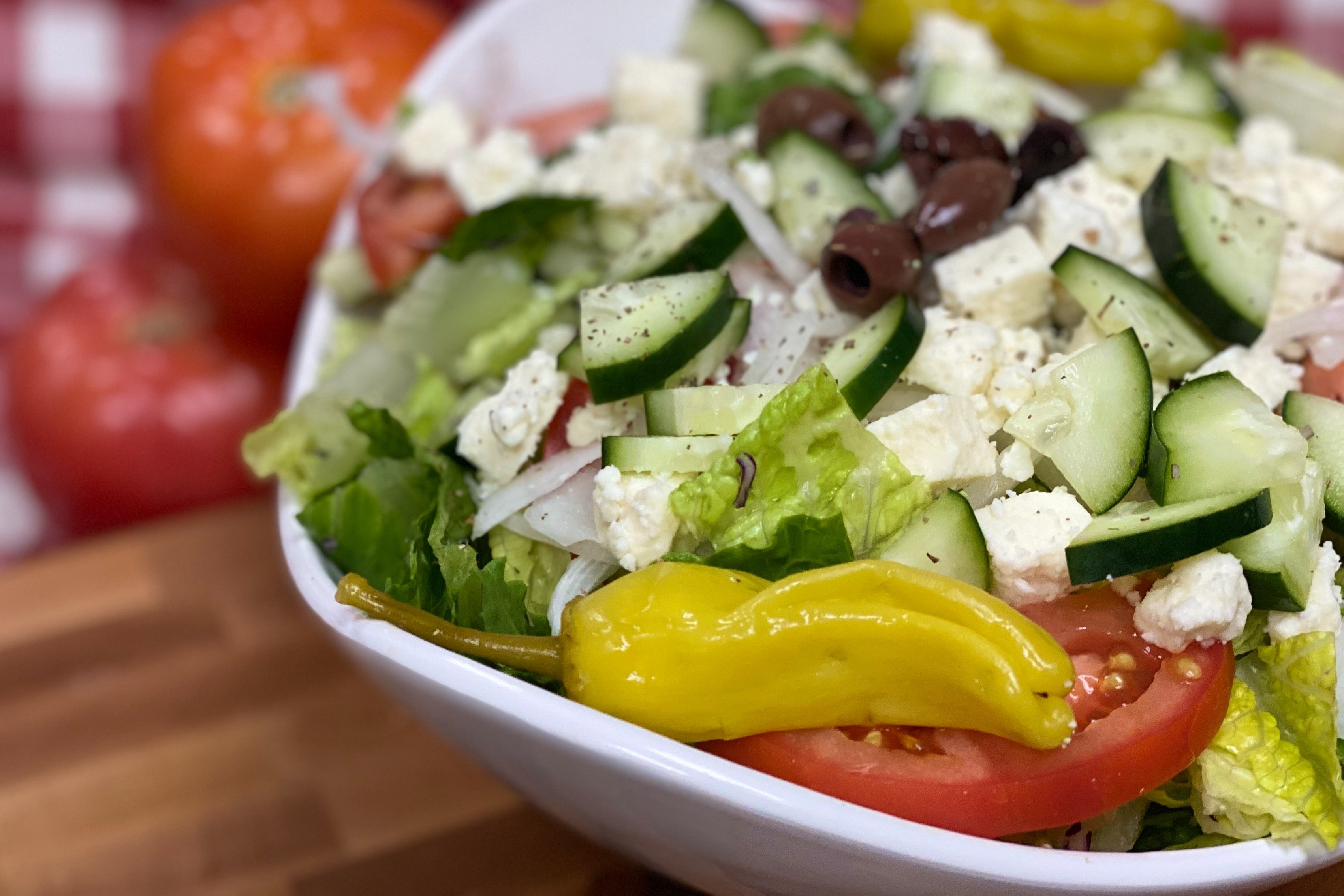 Order Greek Salad food online from The Chicken Chicken Place store, Bethesda on bringmethat.com