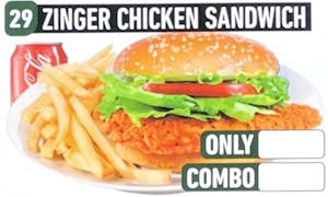 Order #29 Zinger Chicken Sandwich Combo food online from Jersey Kabob Platter & Pizza store, Monroe Township on bringmethat.com