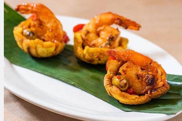 Order Tostones with Shrimp (Tostones con Camarones) food online from Lazaro's Cuban Cuisine store, Roswell on bringmethat.com