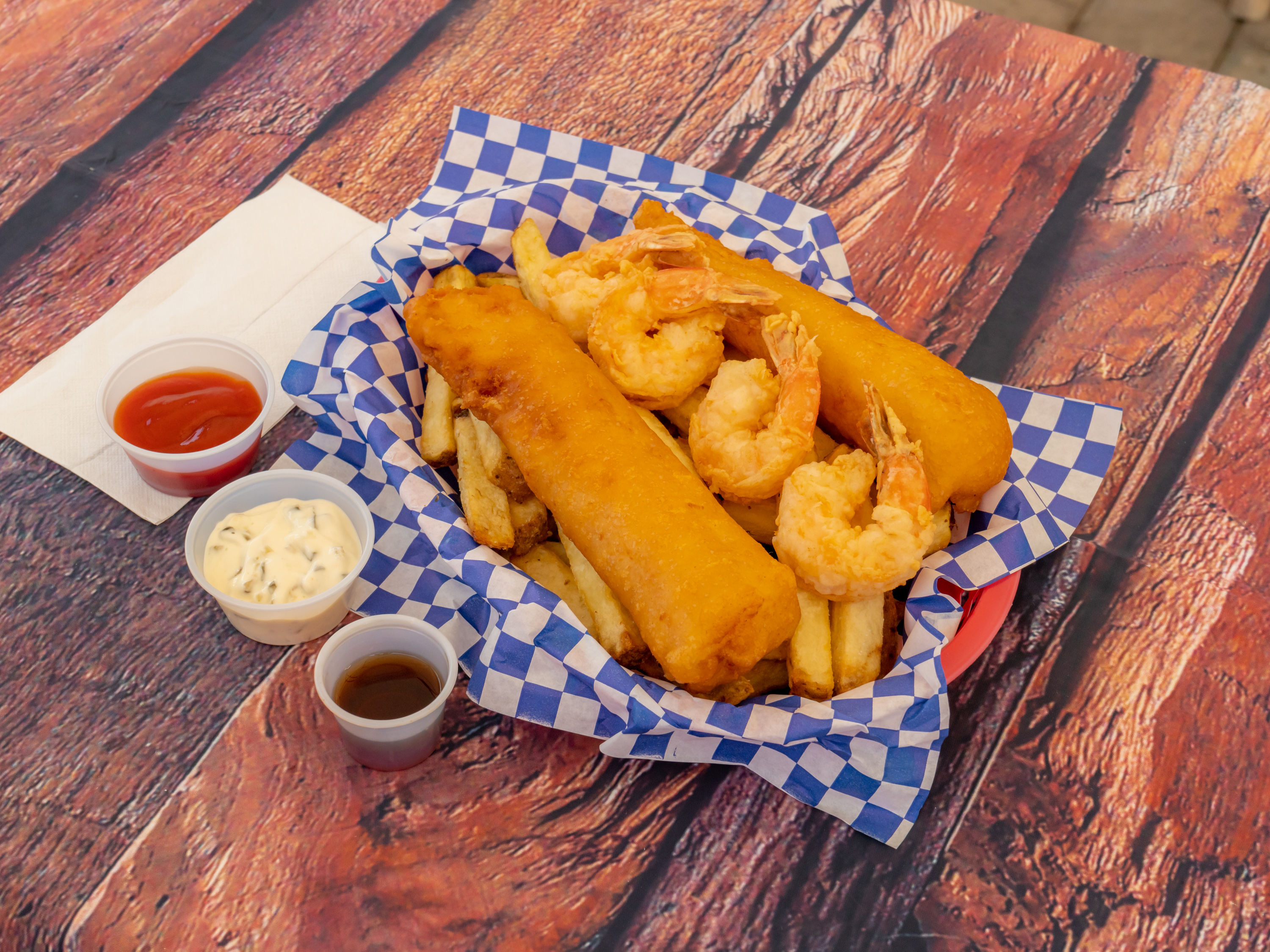 Order Combo (Fish, Shrimp & Chips) food online from The Codmother Fish & Chips store, San Francisco on bringmethat.com