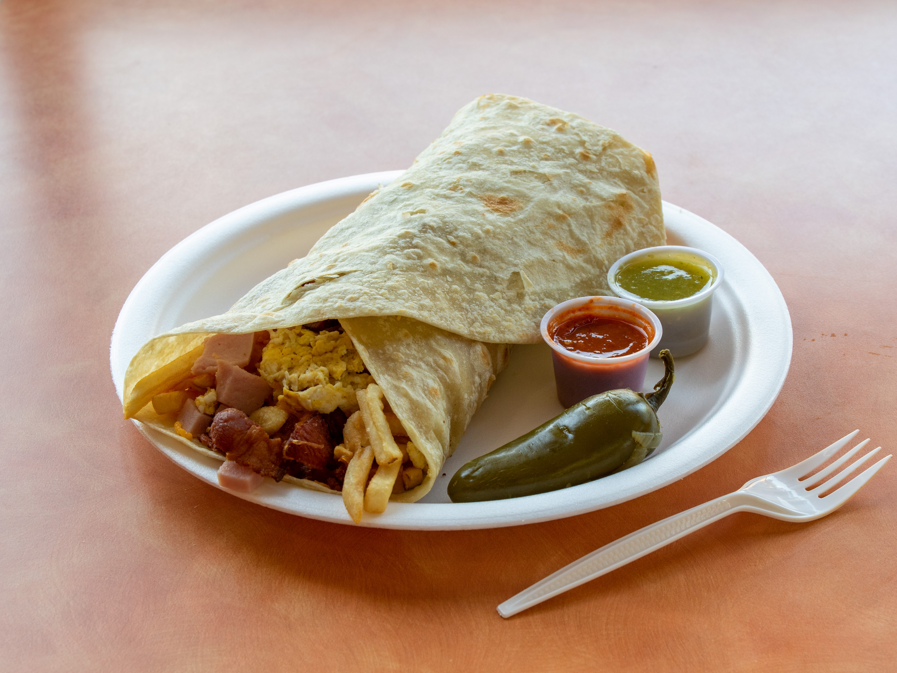 Order Super Breakfast Burrito food online from Atilano Mexican Food store, Spokane on bringmethat.com
