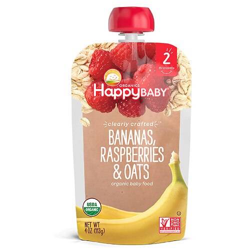 Order Happy Baby Clearly Crafted Organic Food Pouch Banana Raspberries & Oats - 4.0 oz food online from Walgreens store, Coralville on bringmethat.com