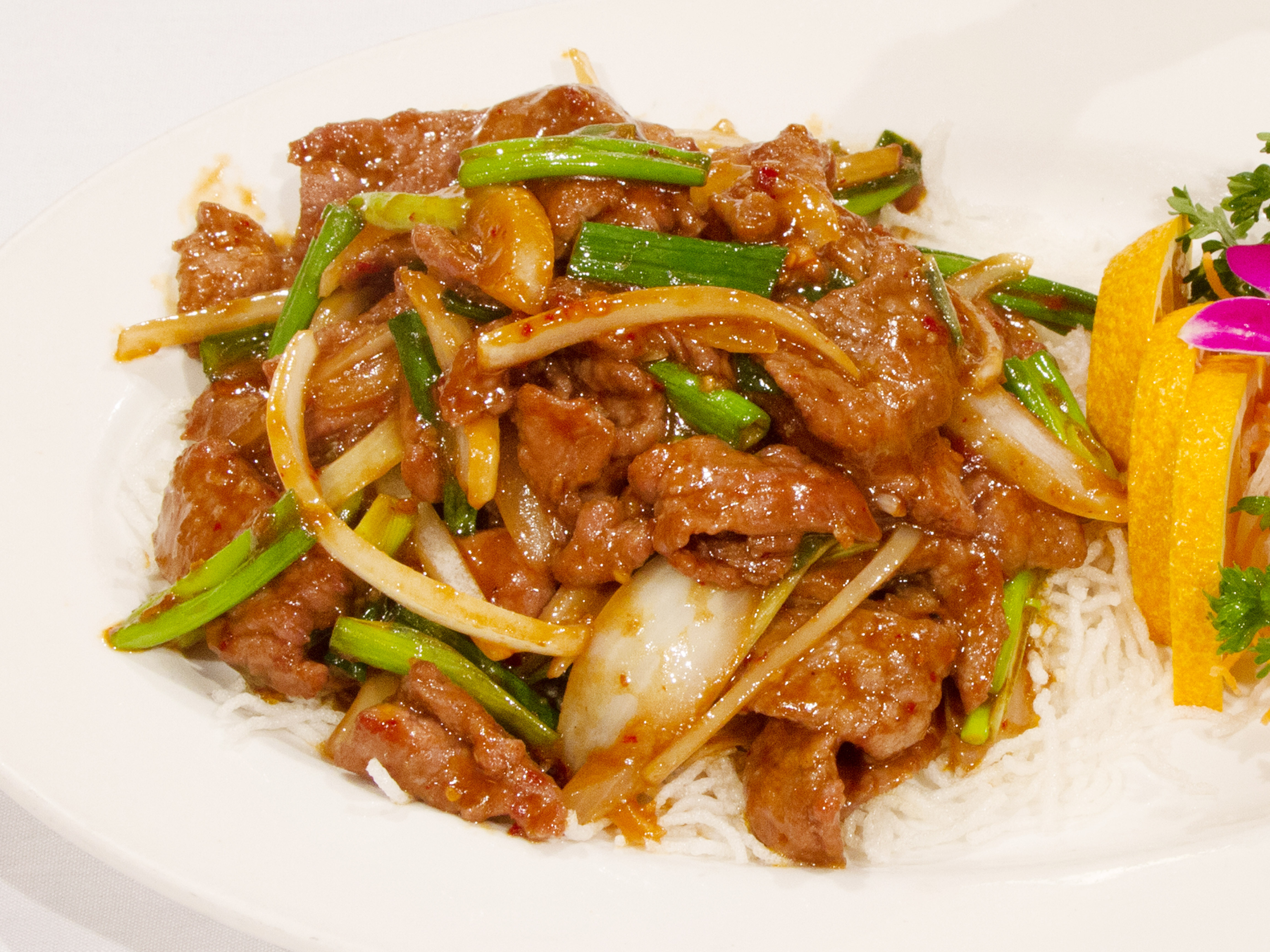 Order 8. Mongolian Beef food online from Blue Fuji Organic Restaurant store, Medford on bringmethat.com