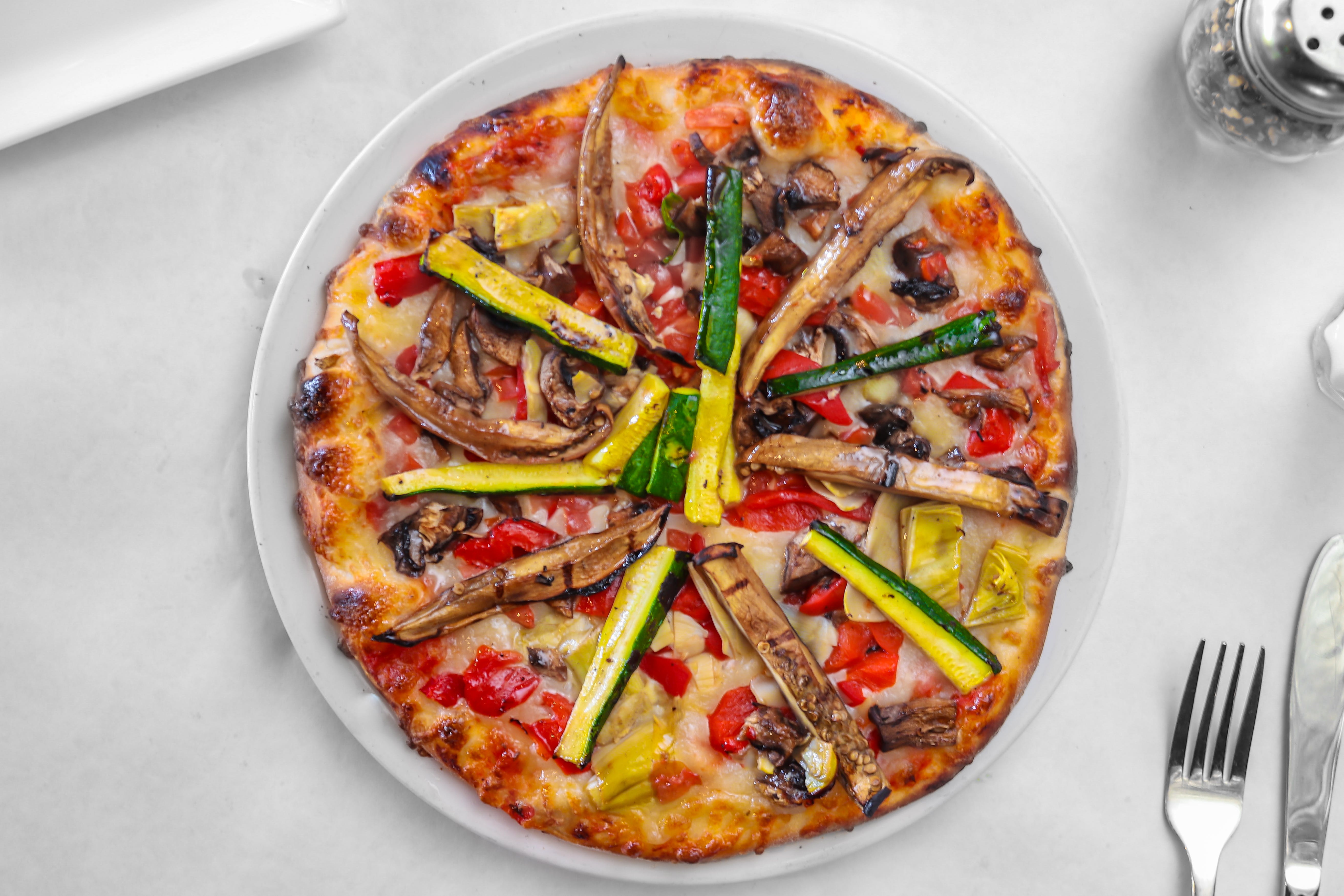 Order Vegetarian Pizza - 12'' (4-6 Slices) food online from Santorini Restaurant store, Danville on bringmethat.com