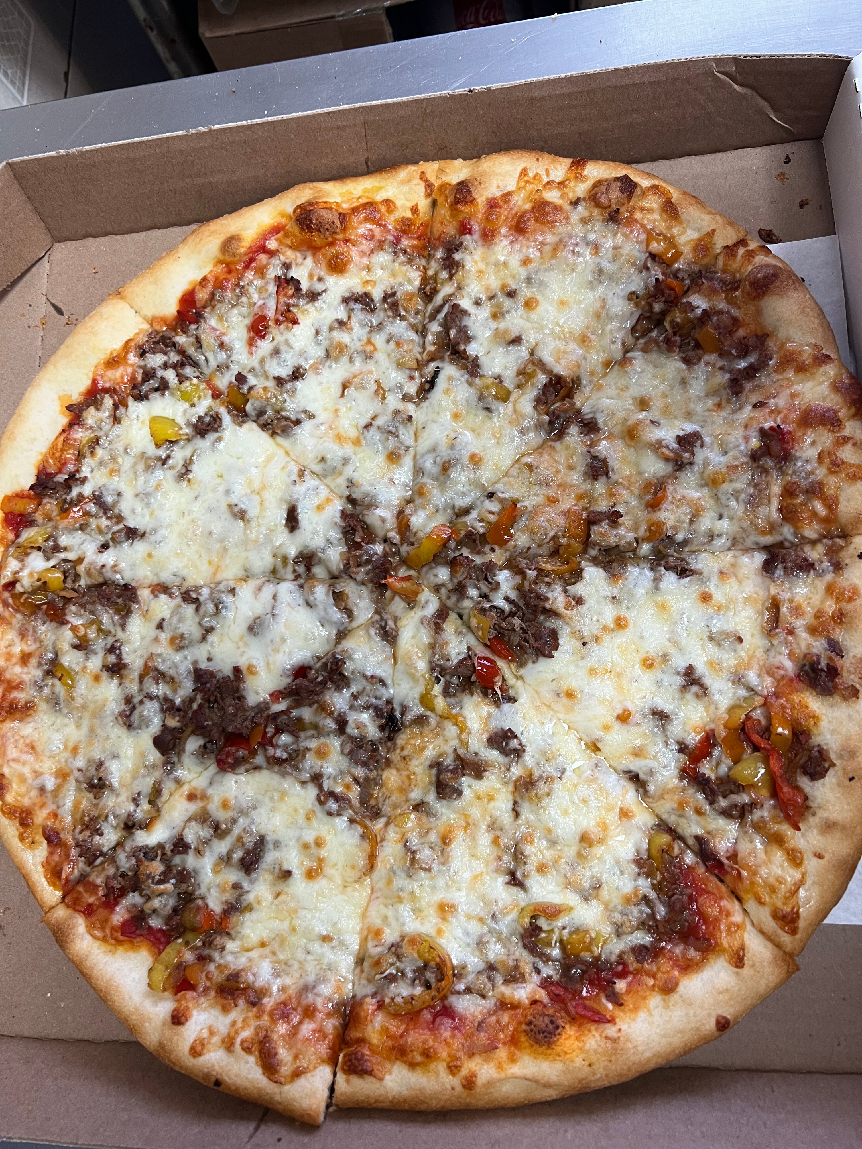 Order German Steak Pizza - Medium 14'' food online from Anthony's Pizzeria store, Wind Gap on bringmethat.com