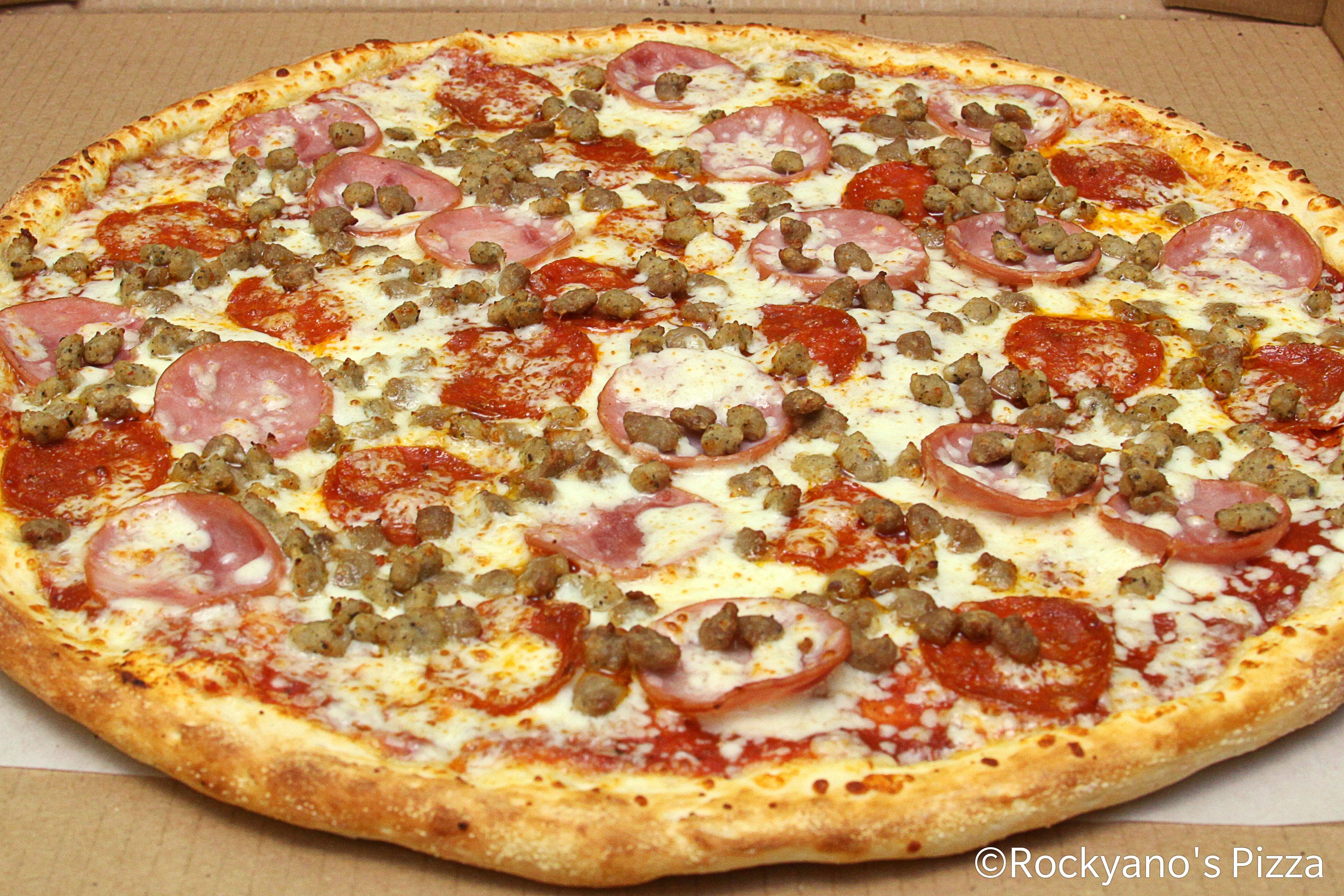Order Meat Lover's Pizza - Small 10'' food online from Rockyanos Pizza store, Dallas on bringmethat.com