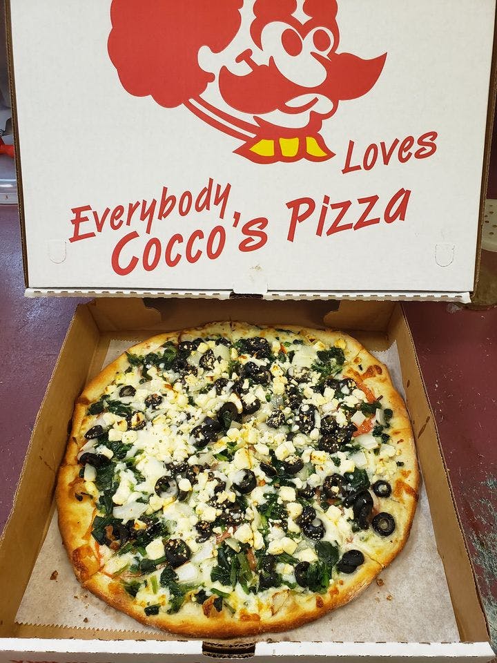 Order Greek Pizza - Personal 10" food online from Coccos Pizza store, Springfield on bringmethat.com